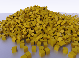 Piles of physics bodies shown as cubes